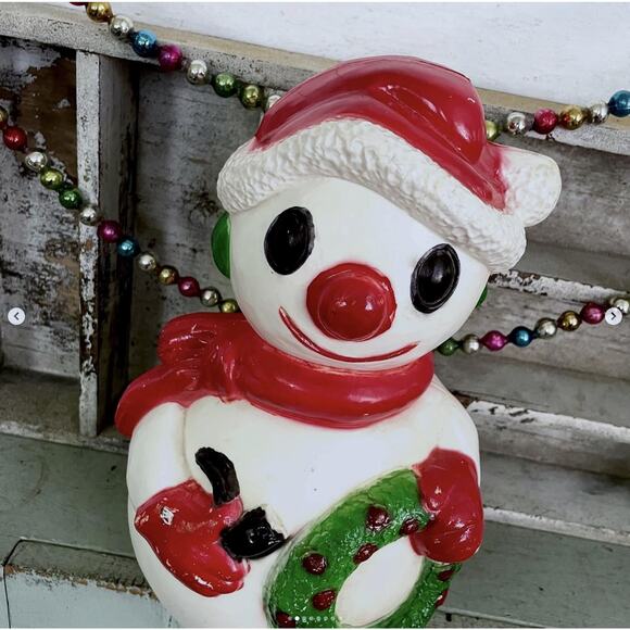 Vintage Snowman Tabletop Blow Mold Christmas Plastic Pipe Wreath Union 10.5" - Picture 2 of 8
